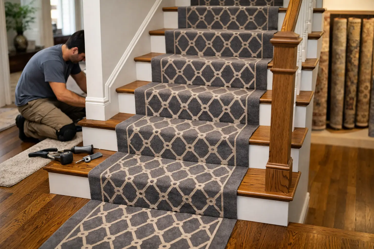 Custom Stair Runner Installation Example